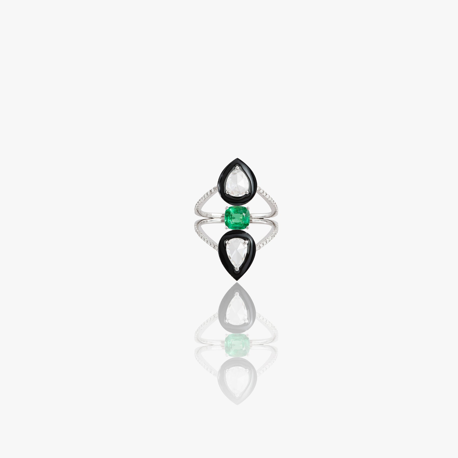 1 Ct to 3 Carat Black Diamond Engagement Ring with Emerald Gemstone Accents  in 925 Silver. Great Shine & Beautiful Design! | ZeeDiamonds